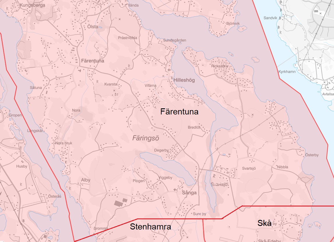 Karta över Färentuna skolas upptagningsområde