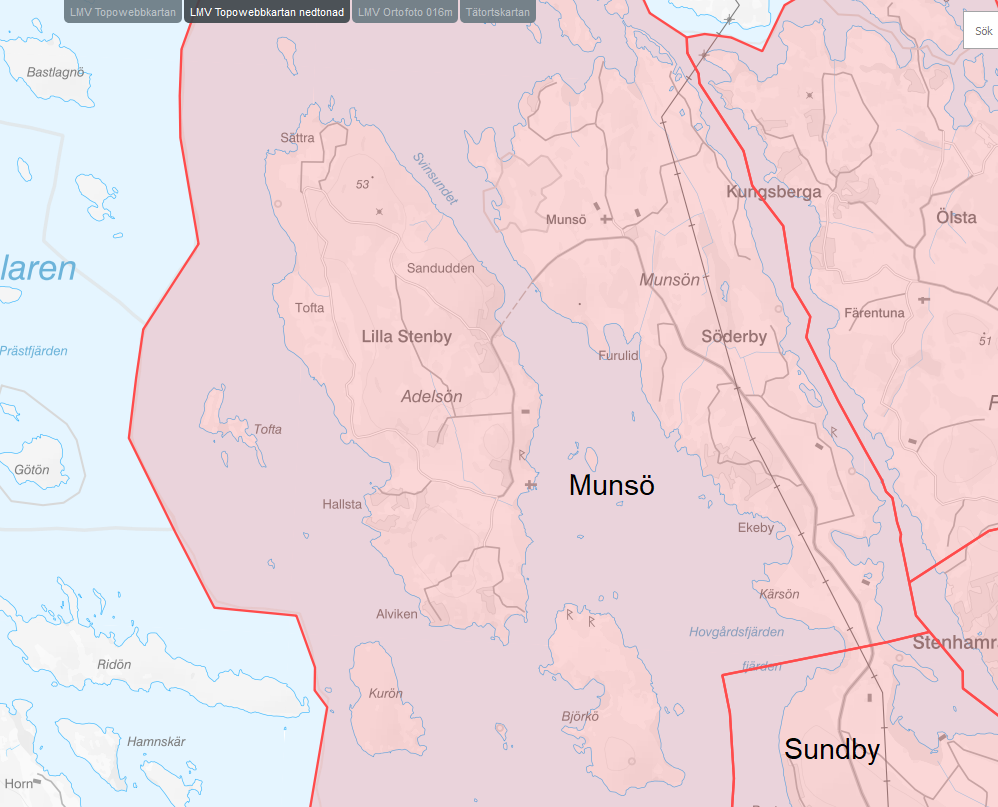 Karta över Munsö skolas upptagningsområde